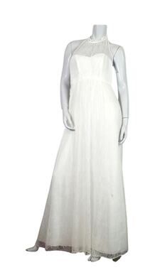 David's Bridal SZ 8 Dress Ivory High Neck Empire Waist Lace Halter NEW TINY FLAW